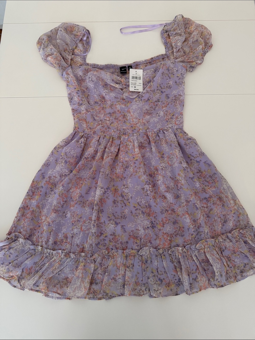 Windsor Lavender Floral Ruffle-Skirt Mini Dress